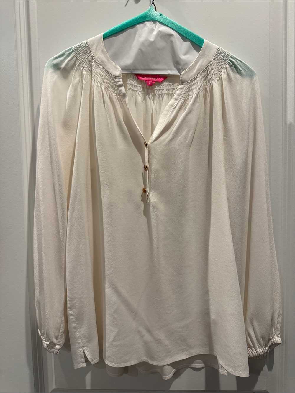 Lilly Pulitzer Cream Long-Sleeve Peasant Blouse
